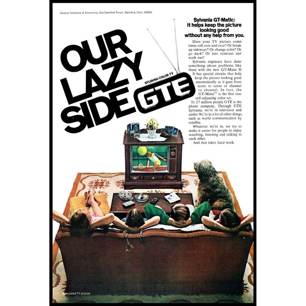 1976 Sylvania GTE Television Color TV On Vintage Print Ad Family Room Wall Art
